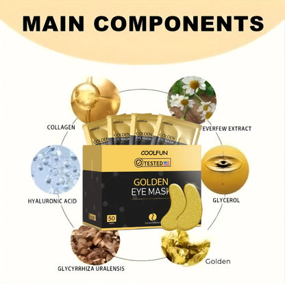 24K Gold Under Eye Patches 50 Pairs Collagen Hyaluronic Acid & Glycerin — Luxury Crystal Eye Mask for Dark Circles, Puffiness & Fine Lines | Brightening Firming Hydrating | Hypoallergenic Men & Women