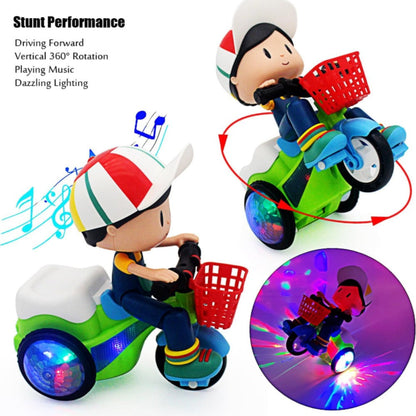 Kids Electric Tricycle Toy Motorcycle with 360° Rotation & Luminous Lights – Push & Power Dual-Mode Stunt Vehicle for Toddlers Boys Girls, Birthday Christmas Gift (Multiple Colors)