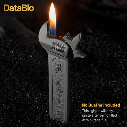 Spanner Shape Novelty Lighter – Refillable Butane Windproof Metal Lighter, Cool Gadget Gift for Men | Father's Day Gift Idea | Bright Chrome & Black | No Butane Included