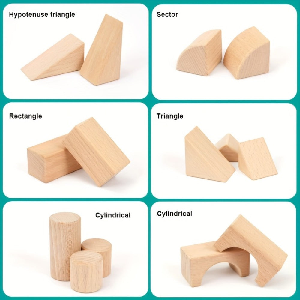 Natural Beech Wood Blocks 100 Piece Unpainted Solid Wooden Building Set – STEM Logical Thinking Toy for Kids Ages 3-12, Castle Stacking Sorting Educational Gift for Boys & Girls