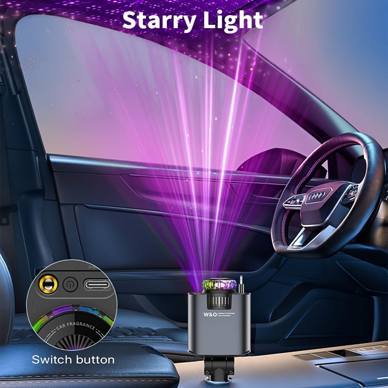 Perfume Is Sold Separately,New Aromatherapy Car Charger,3-in-1 Retractable Car Charger with Starlight Projector, Fast Charging Car Phone Charger with 2.6ft Retractable Cable and USB-C Port, for IPhone17/16 MaxforGalaxy S26/25