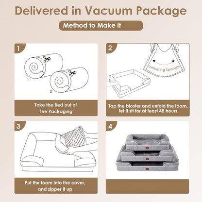 Large Dog Bed with Removable Washable Cover & Nonskid Bottom - Plush Dog Couch Sofa Bed for Extra Large Dogs and Cats, Soft Comfort Pet Bed, Grey, M/L/XL/XXL Sizes Available
