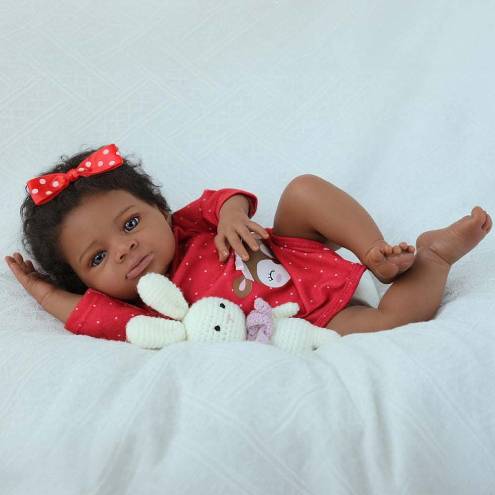 Black Girl Reborn Doll 20 Inch Fabric Soft Body Hand-Implanted Hair Lifelike African American Newborn Girl – Realistic Diversity Doll Only for Kids Collectors Birthday Christmas Gift