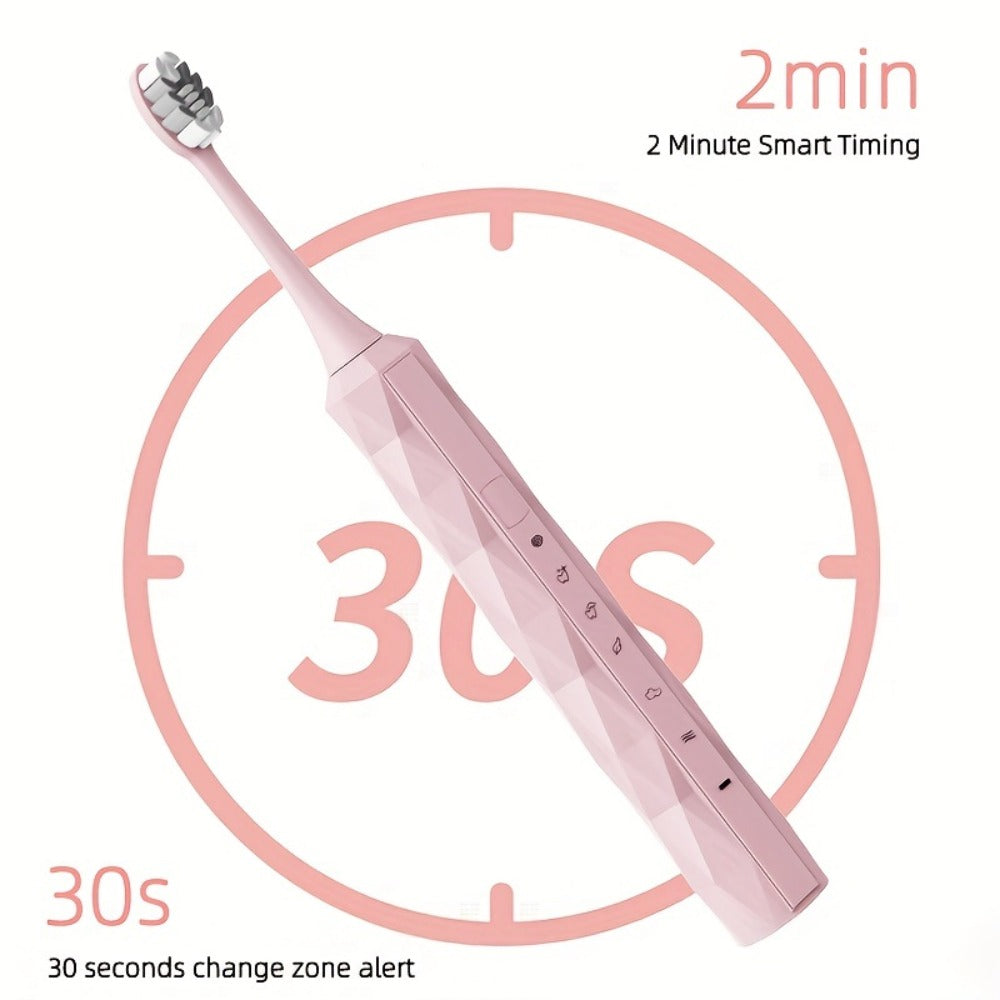 Sonic Electric Toothbrush IPX8 Waterproof – USB Rechargeable, Smart Timer, Metal Handle, 5 Replacement Brush Heads, Soft Bristles for Adults Men & Women – Black & Blue