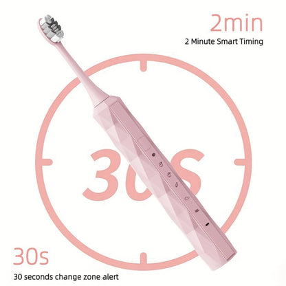 Sonic Electric Toothbrush IPX8 Waterproof – USB Rechargeable, Smart Timer, Metal Handle, 5 Replacement Brush Heads, Soft Bristles for Adults Men & Women – Black & Blue