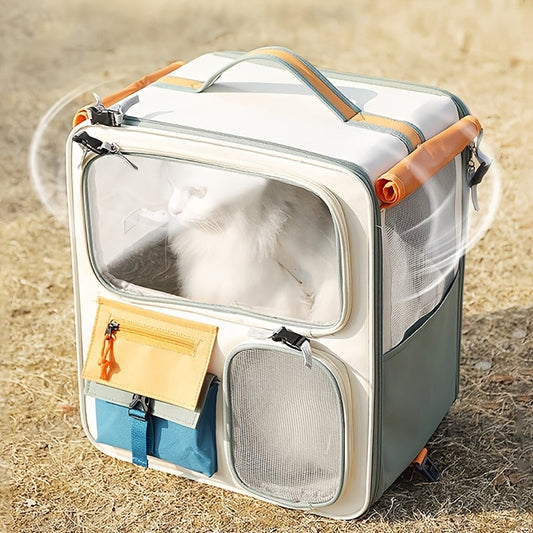 3-in-1 Pet Trolley Backpack & Shoulder Bag | Large Capacity Portable Cat Dog Travel Luggage Case with Telescopic Handle, Outdoor Multi-Function Carrier for Small Medium Pets, Brown & Green