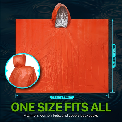 Emergency Mylar Survival Blanket Poncho 6-Pack | Waterproof Windproof Thermal Foil Space Blanket with Hood | Retains 90% Body Heat | Portable Outdoor Camping Hiking Gear Kit for Adults