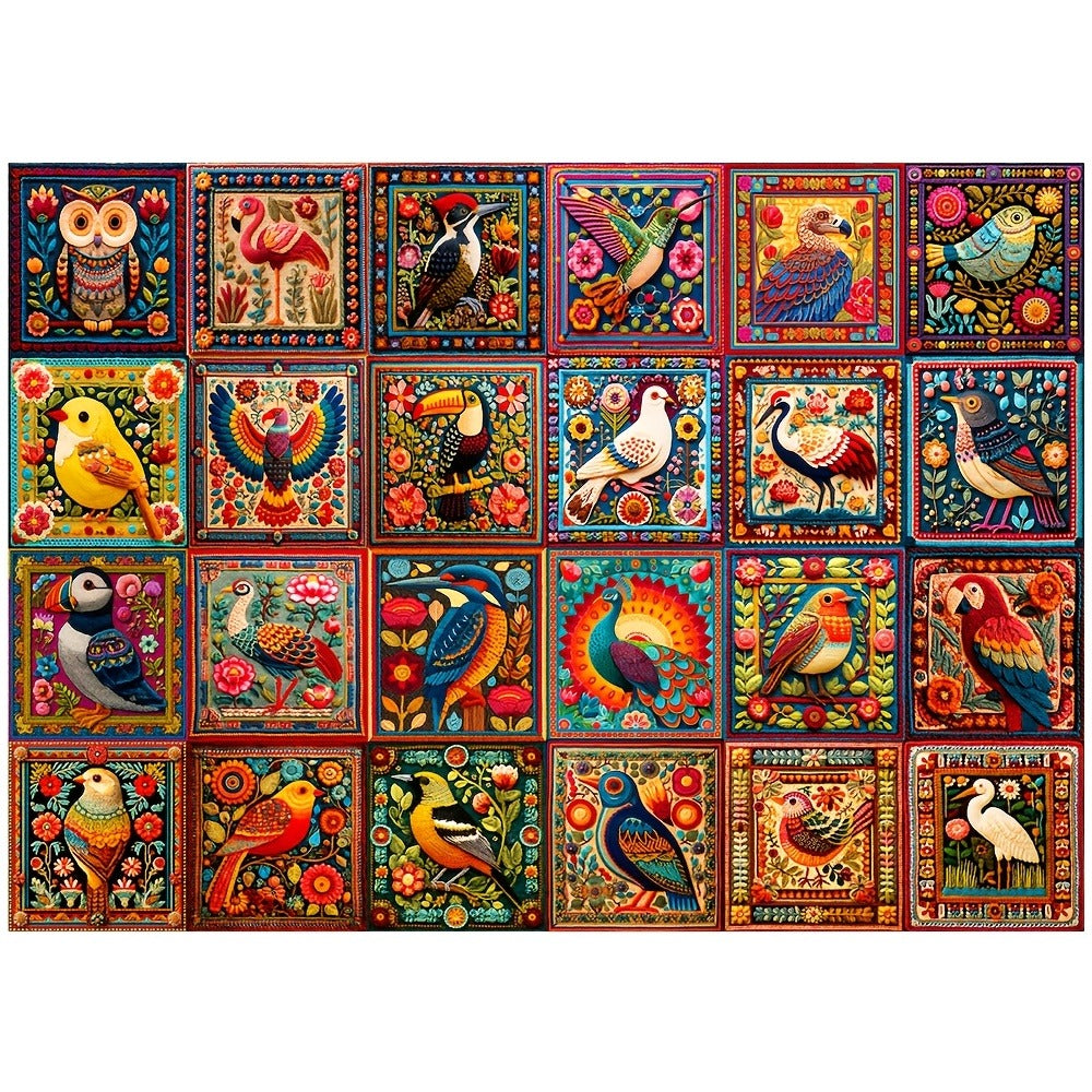 1000 Piece Bird Puzzle for Adults Bird Crochet Design – Challenging Animal Jigsaw with Letters on Back, Family Game Night Home Decoration Wall Art, Birthday Christmas Gift for Bird Lovers Men & Women