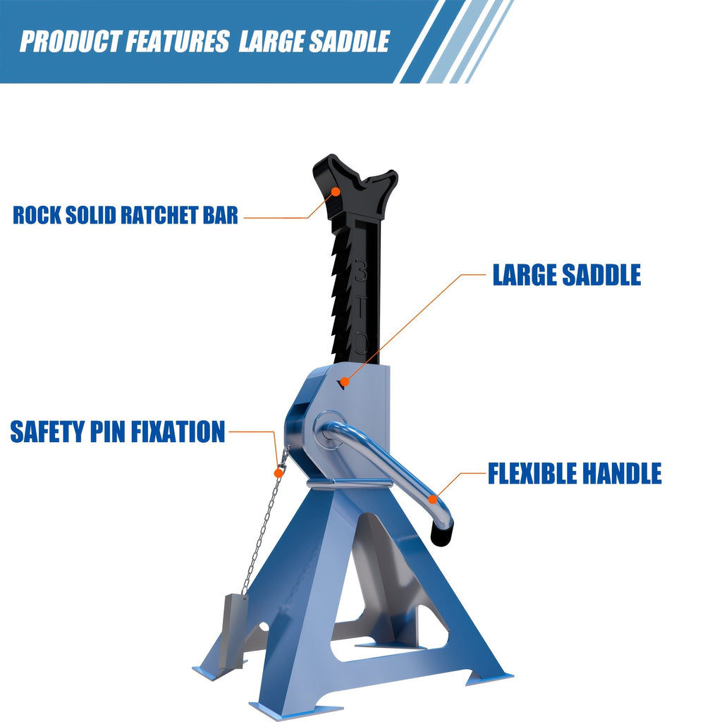 3T Jack Stands(2 PCS) Sold Separately And 2/3/4 Ton Hydraulic Floor Jack, 80- 500mm Lifting Range, Thickened, Anti-Slip Stable Base, Quick Lift for Car SUV Sedan, Safe Lifting Tool for Vehicle Repair And Emergency Use, for Car Jack
