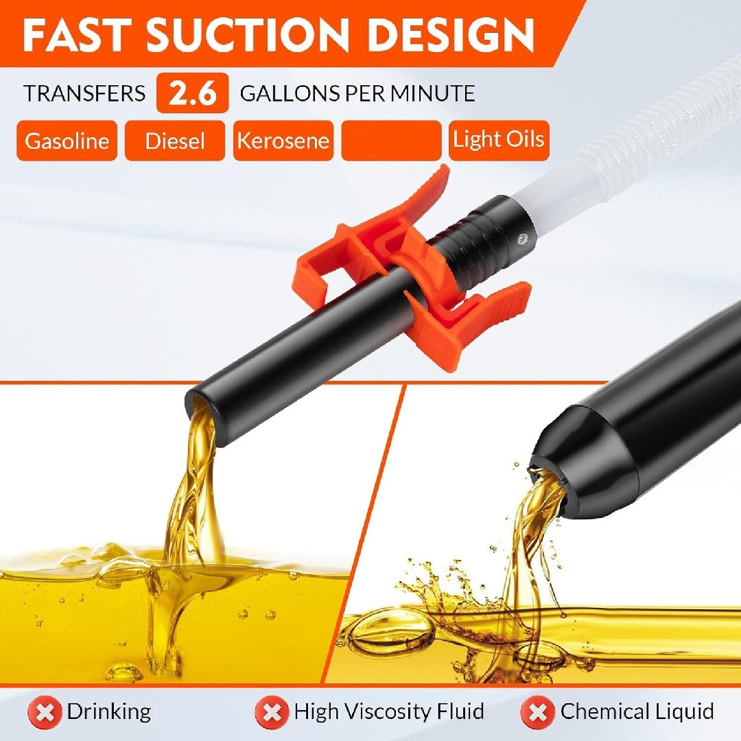 Portable Transfer Pump Battery Operated Electric Siphon Pump for Gas, Fuel, Diesel Transfer 2.6 GPM Flow Oil Extractor -Easy to Use Hand Fuel Pump, Multi-Use Siphon Fuel Transfer Pump