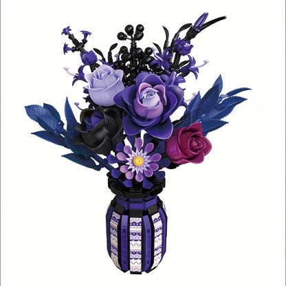 Gothic Flower Bouquet Building Block Set 1218pcs – DIY Artificial Floral Arrangement & Vase Brick Kit, Multicolor Home Office Decor Display, Unique Birthday Valentine's Day Gift for Women
