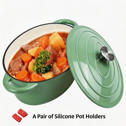 Enameled Cast Iron Dutch Oven with Lid & Dual Handles - Non-Stick Enamel Coating, Lightweight & Portable, Versatile for Bread Baking Daily Cooking Home & Outdoor Use, Available in 5 Colors