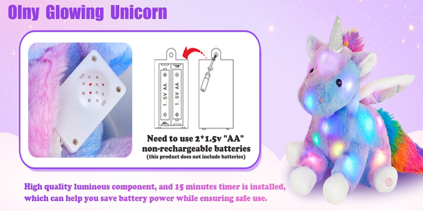 Light Up Unicorn Plush Toy with Glowing Rainbow LED & Music – Glow in the Dark Stuffed Animal for Kids, Girls, Birthday, Christmas & Holiday Gift