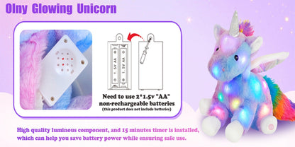 Light Up Unicorn Plush Toy with Glowing Rainbow LED & Music – Glow in the Dark Stuffed Animal for Kids, Girls, Birthday, Christmas & Holiday Gift