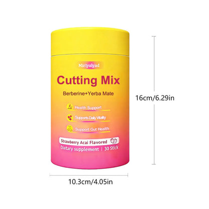 Berberine Supplement Sticks with Yerba Mate — Strawberry Acai Flavor Vegan Cutting Mix | Natural Metabolism Blood Sugar & Energy Support | Gluten-Free Dairy-Free | 30 Stick Packs Per Bottle