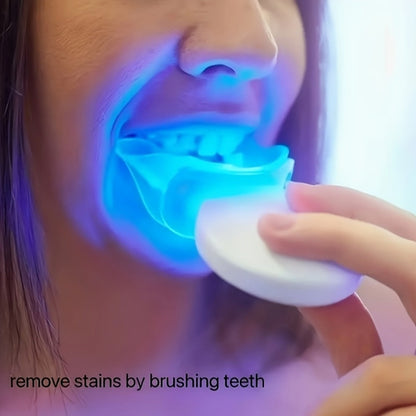 LED Teeth Whitening Kit with 3 Gel Syringes & Remineralizing Gel — LED Light Accelerator, Mouth Trays & Case, At-Home Stain Removal for Coffee Wine Tobacco, Fast Visible Results, Mint Flavor