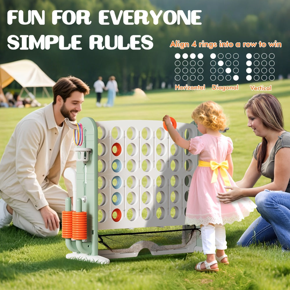 4-in-1 Giant Connect Four Game Set for Kids & Adults – Adjustable Height with Basketball Hoop, Golf Putting, Ring Toss & Jumbo 4-to-Score, Indoor Outdoor Family Party Game