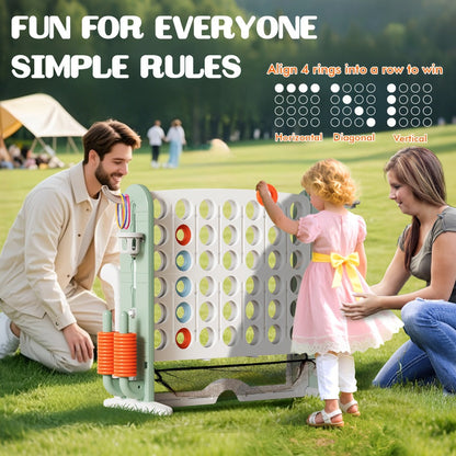 4-in-1 Giant Connect Four Game Set for Kids & Adults – Adjustable Height with Basketball Hoop, Golf Putting, Ring Toss & Jumbo 4-to-Score, Indoor Outdoor Family Party Game