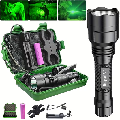 Night Hunting Flashlight with Remote Control Switch – 350 Yards High Power Green Red White Light, 18650 Rechargeable, Multiple Mounts for Hunting, Fishing, Camping & Beekeeping, Best Gift for Men