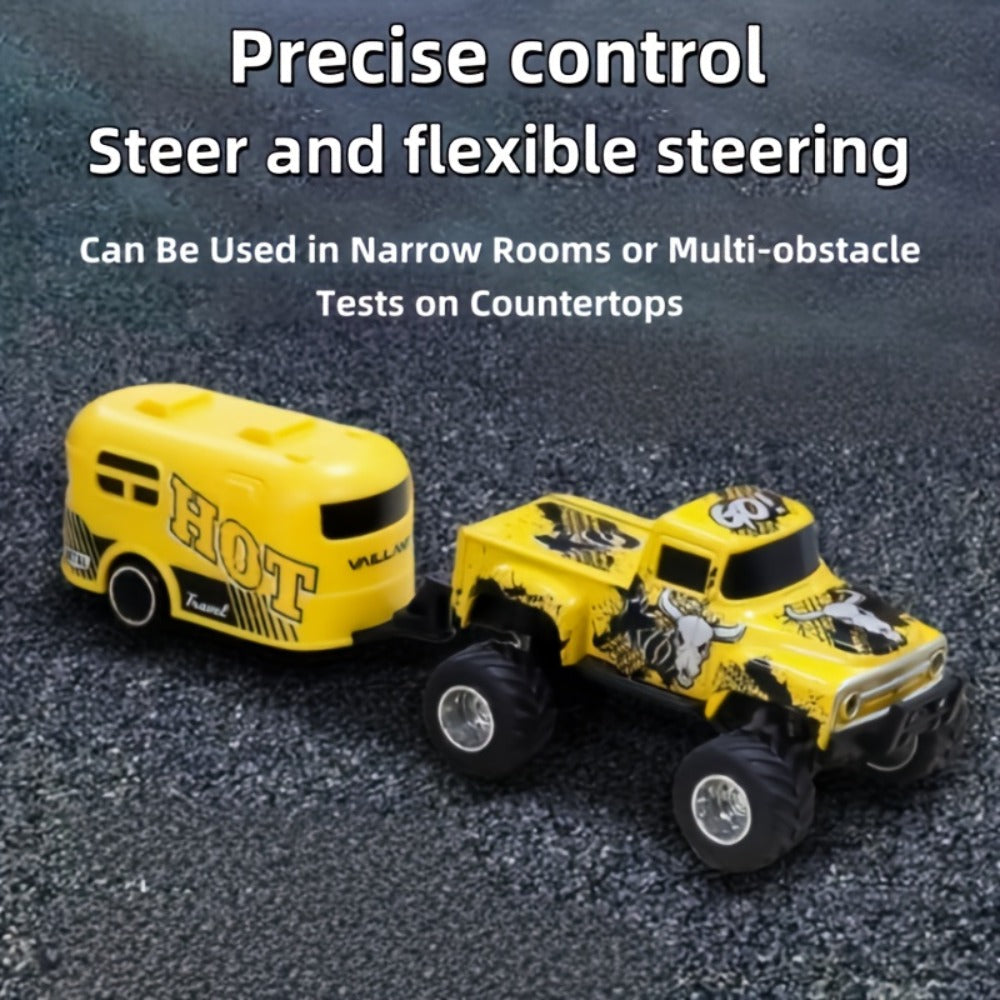 RC Monster Truck 1:64 Scale Alloy Shell with LED Lights | Multi-Control Modes, Adjustable Speed & Steering | Mini Off-Road Toy Car for Kids Adults