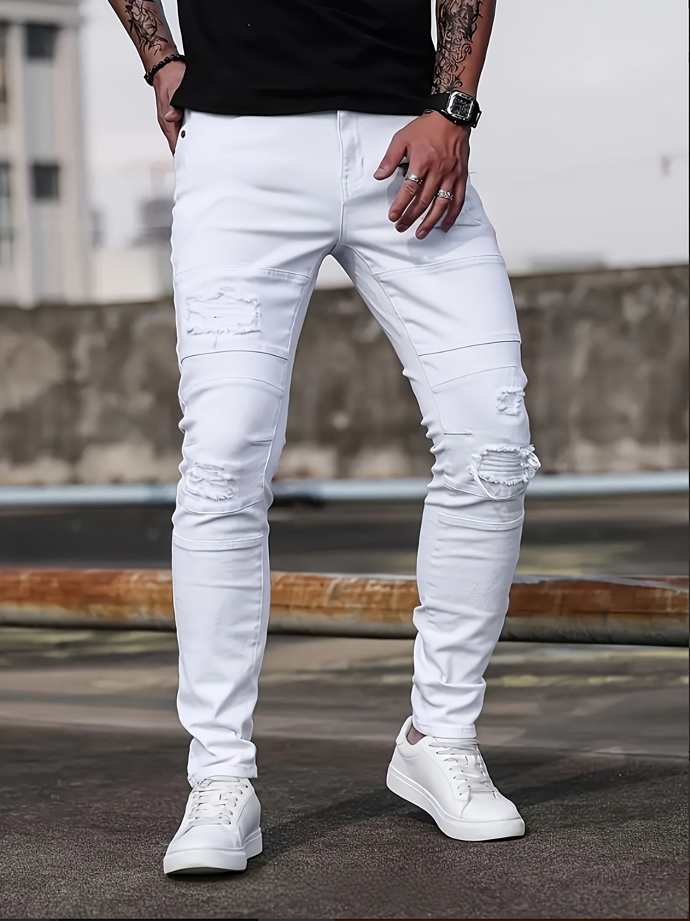 Men's Skinny Jeans - Classic Wash Patchwork