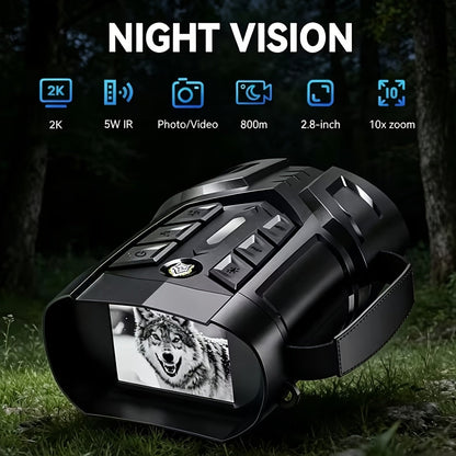 Night Vision Goggles 2K Ultra HD – 5W IR Binoculars with 2.8" IPS Screen, 10X Optical Zoom, 2600ft Range & 2000mAh Rechargeable Battery | Hunting, Camping, Security & Surveillance