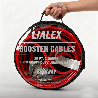Jumper Cables 2 Gauge 800A - Heavy Duty 20 Ft Booster Jump Start Kit, Professional Copper Clamps & Carrying Bag, for Car, SUV, Truck & Van 12V Battery Emergency Starting