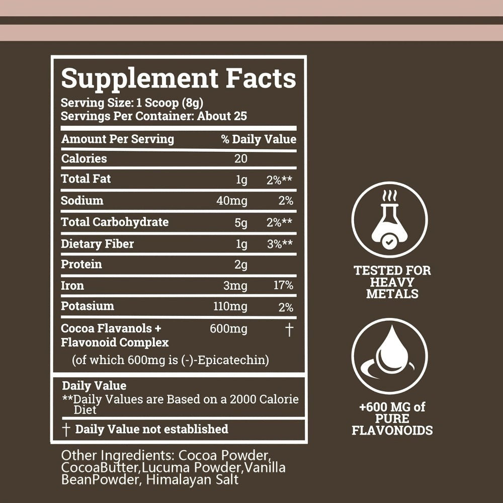 High Flavanol Cocoa Powder 1200mg Per Serving – Cocoa Flavanols & Epicatechin – Unsweetened Dark Chocolate Cacao Powder for Baking, Coffee, Smoothies & Instant Drinks – Rich Intensely Flavored