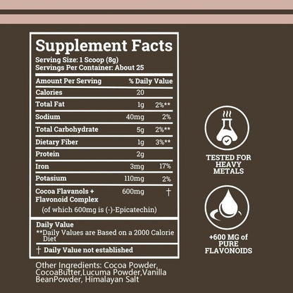 High Flavanol Cocoa Powder 1200mg Per Serving – Cocoa Flavanols & Epicatechin – Unsweetened Dark Chocolate Cacao Powder for Baking, Coffee, Smoothies & Instant Drinks – Rich Intensely Flavored