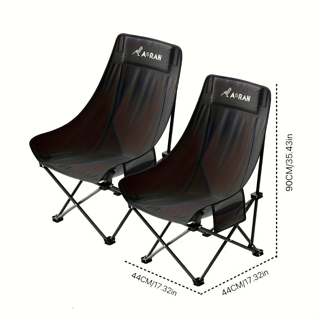 Portable Folding Moon Chair High Back 2pcs – Durable Iron Alloy Frame, Lightweight Foldable Camping Chair for Outdoor Leisure, Fishing, Beach & Backyard – Khaki or Black