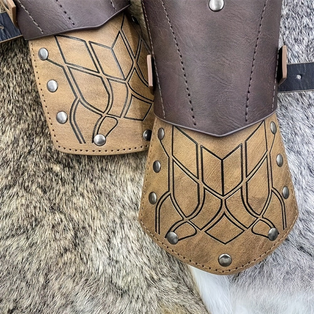 Elf Arm Guards 2pcs Medieval Embossed Faux Leather Fantasy Buckle Armor – Halloween Knight Gloves LARP Cosplay Renaissance Faire Role Play Costume Prop, Black
