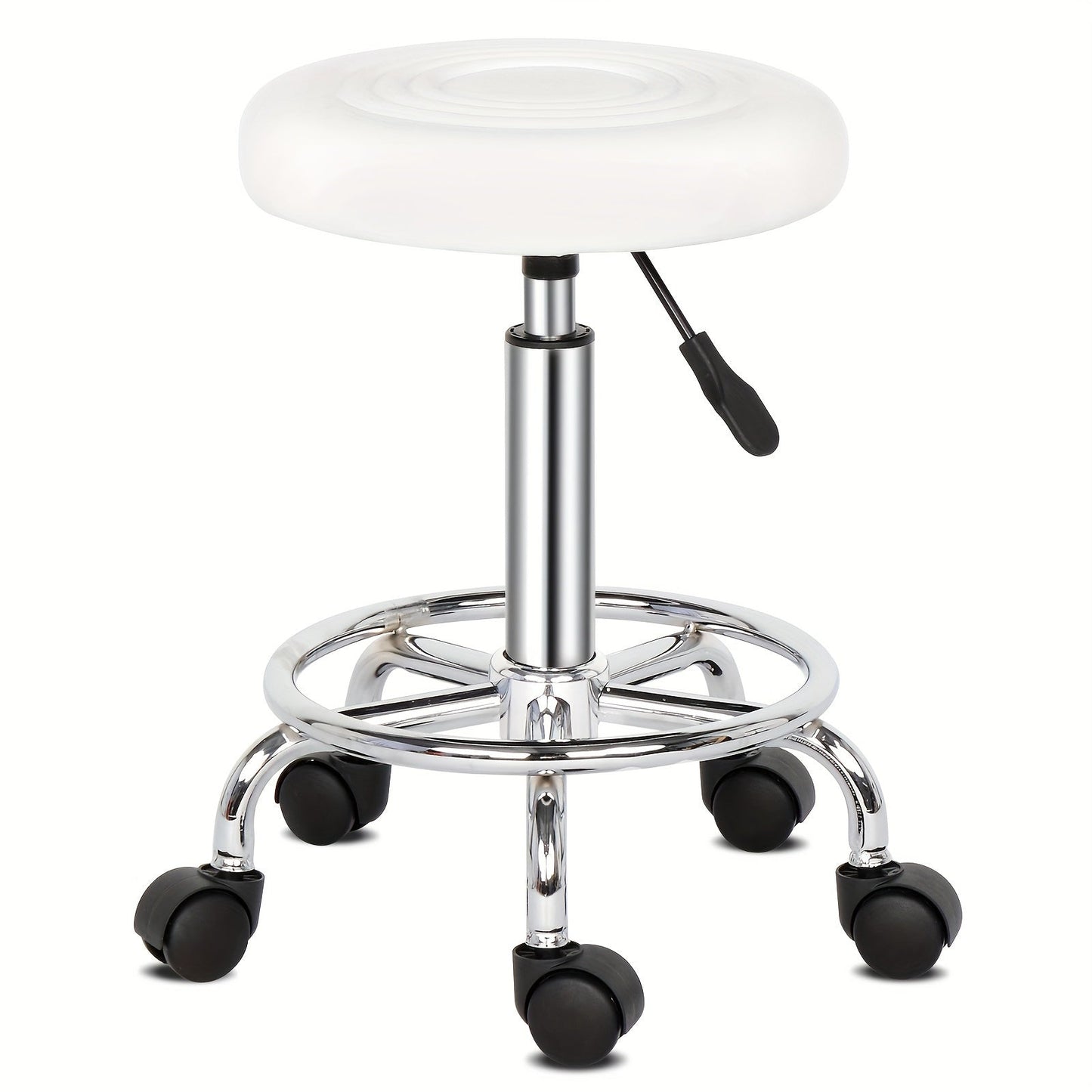 360 Swivel Bar Stool with Footrest Round Cushioned Sponge Seat Chrome Base Counter Stool Kitchen Island Home Bar Nail Salon Beauty Studio White Black