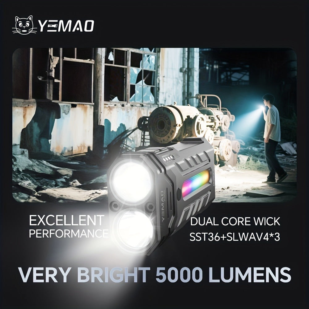 High Lumen Flashlight 5000 Lumen Ultra Bright | High-Capacity Battery Long Runtime USB Rechargeable | Lock Function Camping Night Fishing Outdoor Work Gift for Men