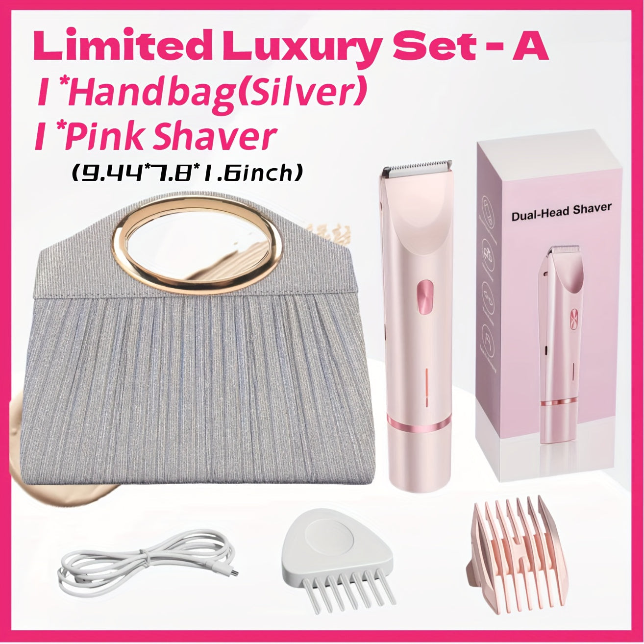 Bikini Trimmer for Women 2-in-1 Dual Head IPX7 Waterproof Electric Shaver Body Hair Trimmer Facial Hair Remover Bikini Underarm Leg Arm Face 90-Min Battery USB Rechargeable Pink Travel-Friendly