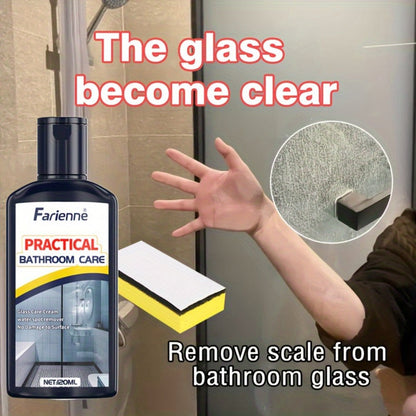 Bathroom Glass Restoration Paste 120g – Removes Water Stains, Soap Scum & Hard Water Deposits from Shower Doors, Tiles & Metal Surfaces, Restores Clarity & Bright Finish, Includes Free Sponge