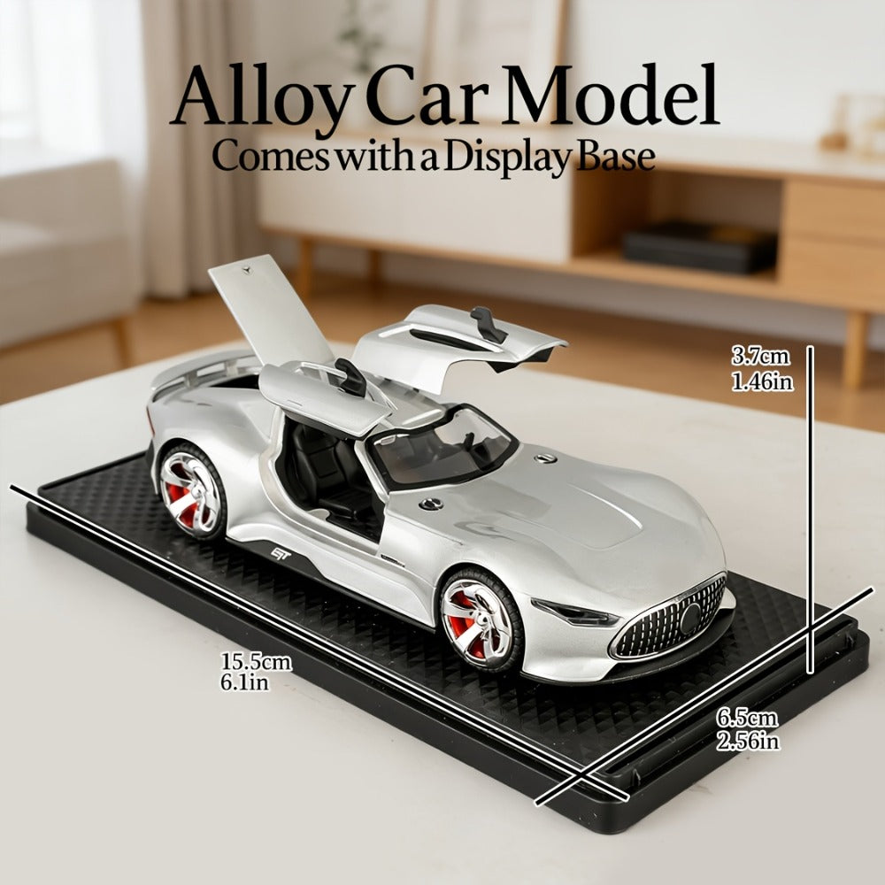 Mercedes-Benz GT Supercar Diecast Model with Gull-Wing Doors | Zinc Alloy High-Detail Static Collectible | Desktop Display Gift for Car Lovers Men Adults