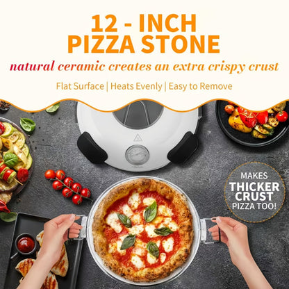Indoor Pizza Oven Countertop – 12-Inch Electric Pizza Maker Machine for Home Kitchen, Heats Up to 800°F, Fast Baking Grill Oven with Even Heat Distribution, White