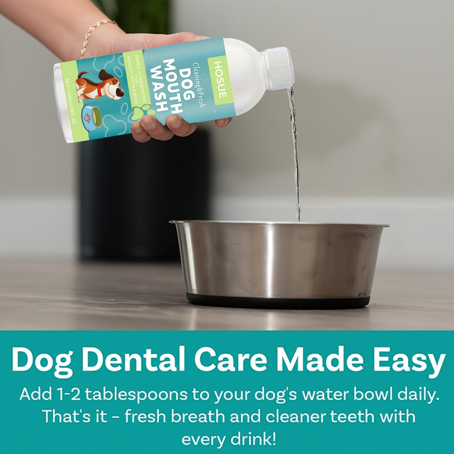 Dog Mouthwash for Fresh Breath with Peppermint Extract - Natural Dental Health Oral Care Liquid, Easy-to-Use Water Additive for Dogs, Freshens Breath & Supports Clean Teeth, 100ml / 3.38oz