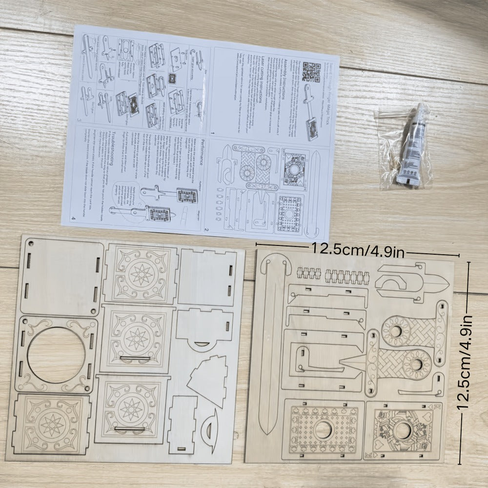 Wooden Magic Trick Set 4-Piece Kit – STEM Magic Puzzles with Sword Finger, Coin & Key Penetration, Magic Pencil Box | Birch Wood Illusion Props for Stage & Party, Unique Gift for Kids Adults