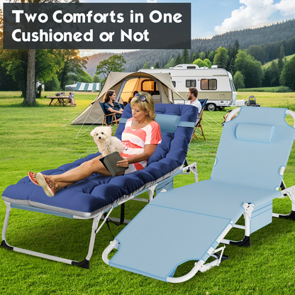 Folding Chaise Lounge Chair for Outdoor Tanning – 5-Position Adjustable Sunbathing Lounger with Face Hole for Pool, Beach & Backyard – Standard & Oversize Available