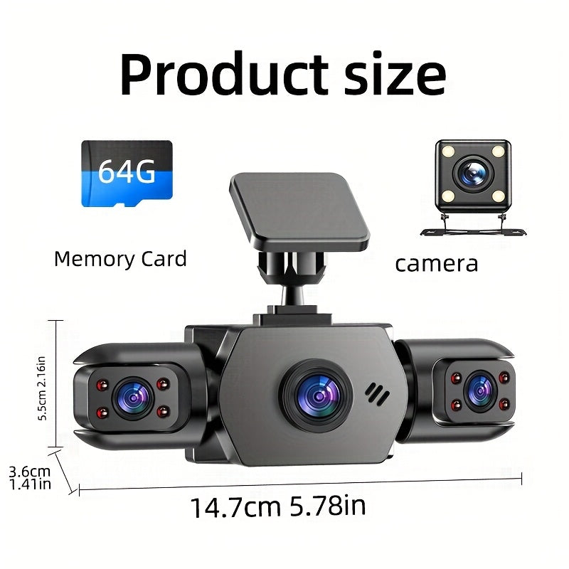 AXH 360° Panoramic 3/4-Lens Quad Dash Cam with Dual Front and Rear 1080P Cameras, Suitable for Cars, 4-Channel (Front/Rear/Left/Right), with 3.16-inch IPS Display, Night Vision, Loop Recording, 24-Hour Parking Monitoring, G-Sensor/Motion Detection