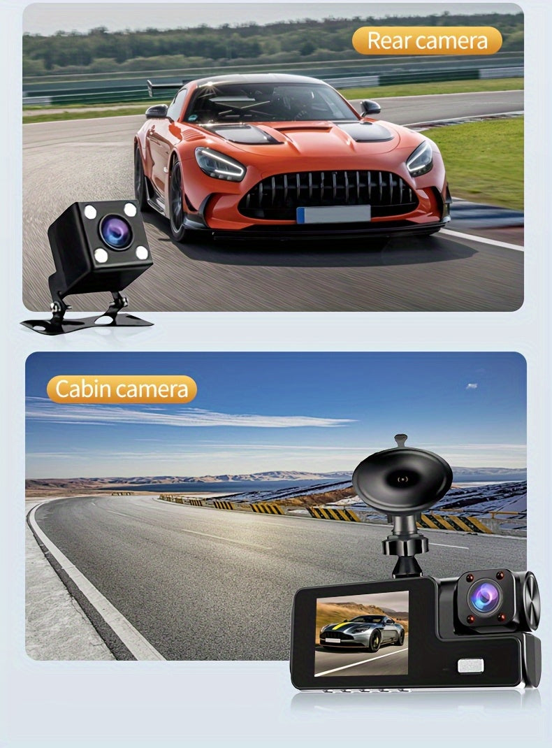 Front 4K And 4K Internal Plus 1080P Rear Free 32GB Memory Card, 3-Channel Driving Recorder, High-Definition Resolution, Ultra-Wide-Angle Reversing Vision, Real-Time Recording, with Airborne Black Box, High-Definition Night Vision, G Sensor