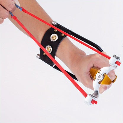Heavy Duty Metal Slingshot with Wrist Brace – Powerful Hunting Catapult with Rubber Bands & Clay Balls