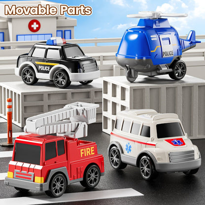 Ambulance Truck Toy Set for Boys – 5-in-1 Friction Power Carrier Truck with Lights & Sounds, Push & Go Emergency Vehicle Toys for Toddlers Kids Ages 3+, Birthday Christmas Gift for Boys