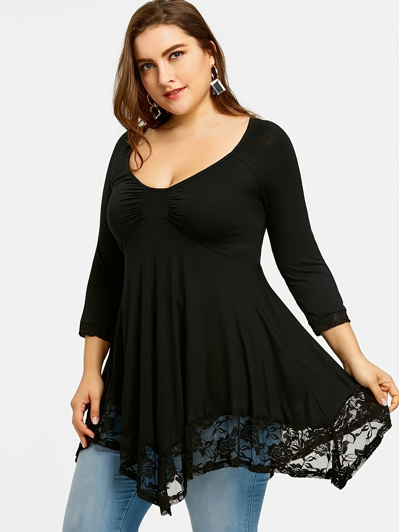 Women's Burgundy Lace Floral Long-Sleeve Top - product view 5