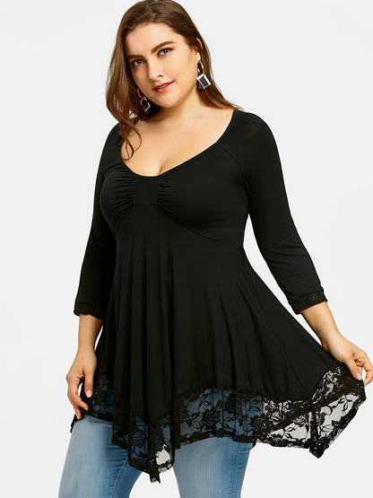 Women's Burgundy Lace Floral Long-Sleeve Top - product view 5