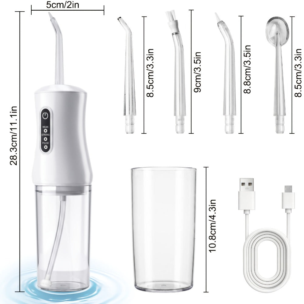 Adjustable Pressure Water Flosser with Interchangeable Nozzles — USB Rechargeable Smart Electric Oral Irrigator for Deep Teeth & Gum Cleaning, Portable Travel-Ready Dental Care Gift for Women Men