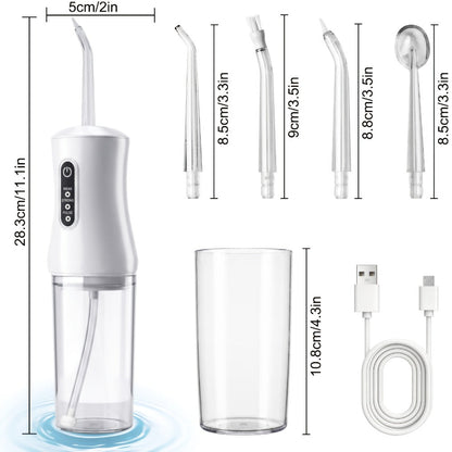Adjustable Pressure Water Flosser with Interchangeable Nozzles — USB Rechargeable Smart Electric Oral Irrigator for Deep Teeth & Gum Cleaning, Portable Travel-Ready Dental Care Gift for Women Men