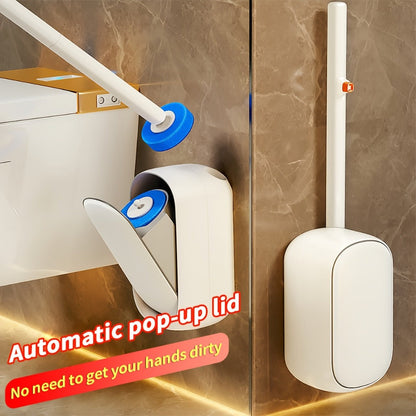 Disposable Toilet Brush & Holder Set with 6 Refill Wands – Wall Mounted, Pre-Loaded Scrubbing Solution, No-Touch Bathroom Cleaning Supplies, White