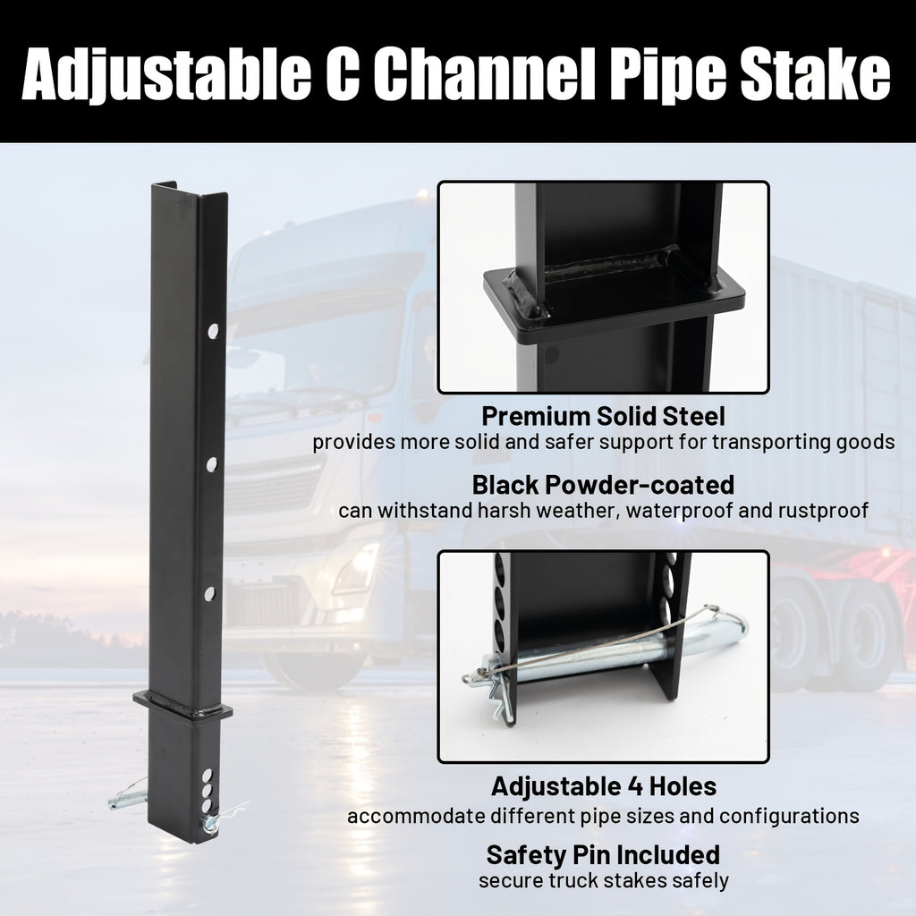 4 Pack Heavy Duty C-Pipe Piles, 30 Inch Trailer Pipe Piles, Adjustable Truck Guardrail With Anti-Lost Rope For Flatbed Trailers